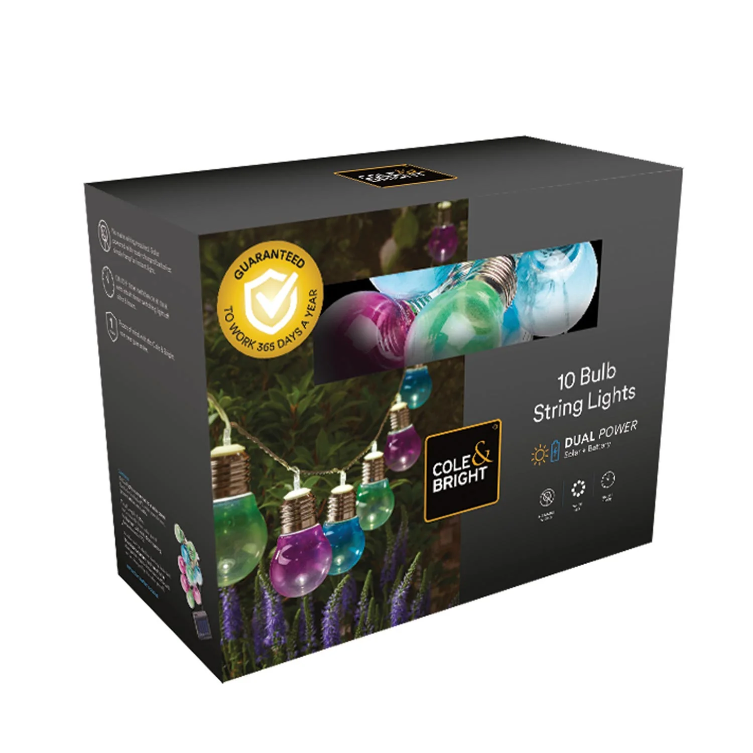 Cole & Bright Multicoloured Solar String Lights - 10 Bulbs - Image 3